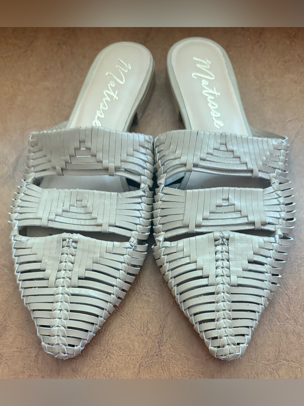 Anthropologie Matisse Leather Woven Pointed Toe Mule Slides Cream Size 8M